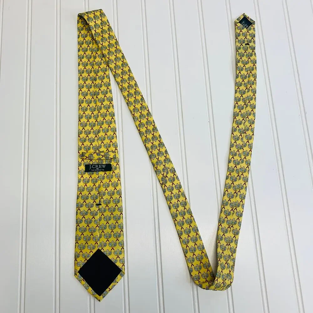 J Crew Yellow Silk Neck Tie Tennis Rackets 3